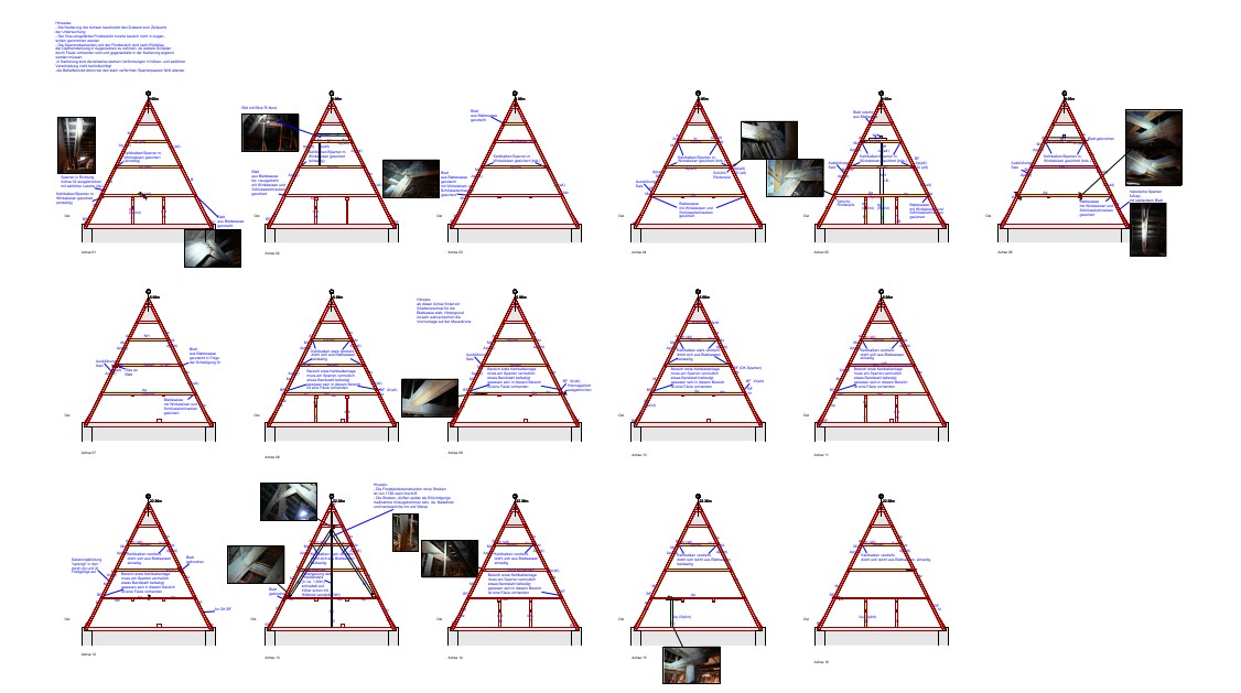 Schnittachsen Dachkonstruktion mit Fotodokumentation